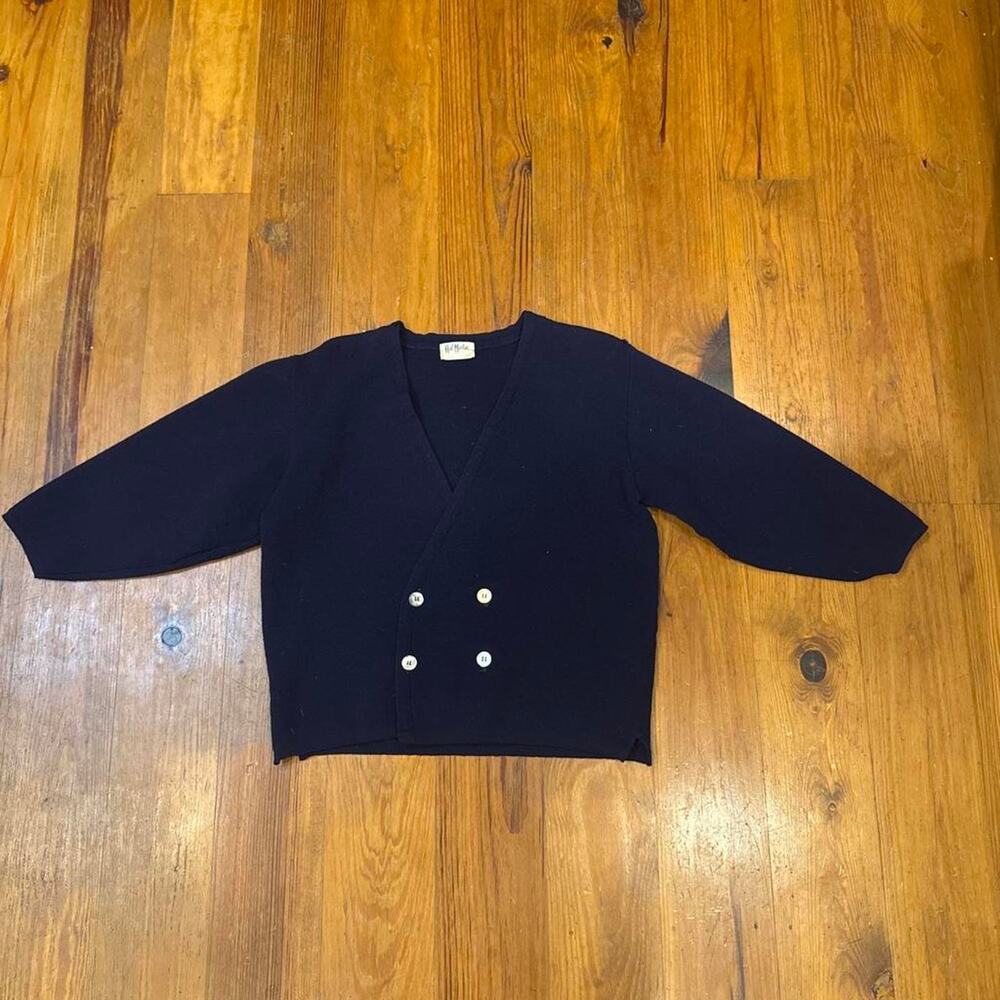 Vintage Hal Martin Navy Knit Cardigan Double Breasted Cropped Sweater